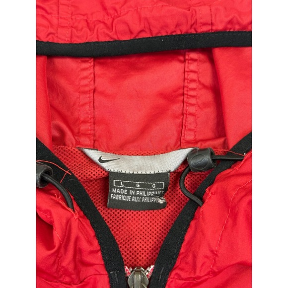 Vintage Y2K Nike Center Swoosh Mens Red Half Zip Hooded Windbreaker Jacket Large - Picture 2 of 15